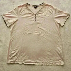 Ulla Popken Pale Pink Cotton Gray Lace Short Sleeve V Neck Pajama Top 16/18 EUC